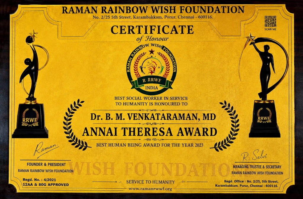 Annai Theresa Award - Raman Rainbow Wish Foundation