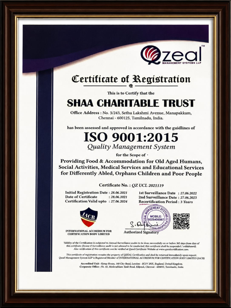 ISO 9001:2015 Registration Certificate - Shaa Charitable Trust